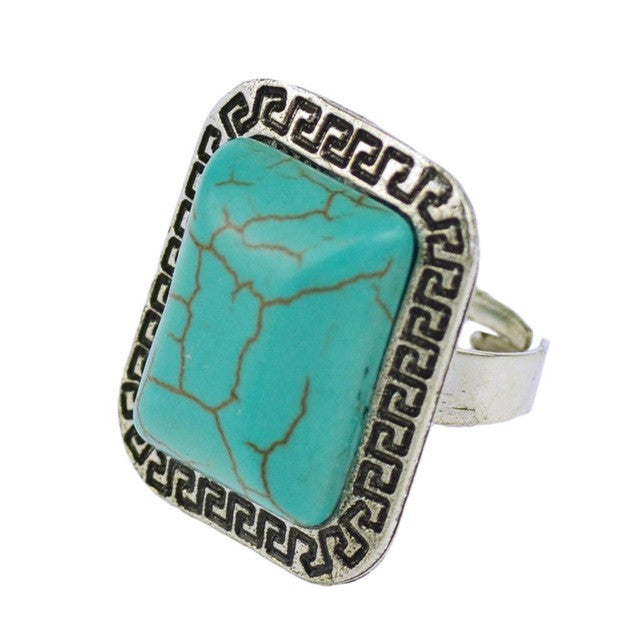 Fashion Vintage Retro Tibet Silver Plated Color Ring Turquoise Finger Ring for Women Fine Jewelry Gift