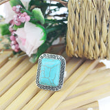 Fashion Vintage Retro Tibet Silver Plated Color Ring Turquoise Finger Ring for Women Fine Jewelry Gift