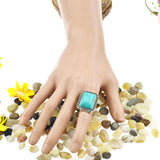 Fashion Vintage Retro Tibet Silver Plated Color Ring Turquoise Finger Ring for Women Fine Jewelry Gift