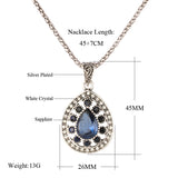 Fashion Vintage Sapphire Necklace For Women Tibetan Silver Alloy Water Drop Pendant Wedding Necklace