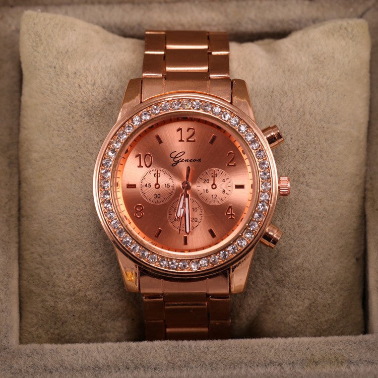 Fashion Watch Geneva Unisex Quartz Watch Women Analog Wristwatches Bling Crystal Clocks Stainless Steel Watch