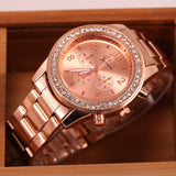 Fashion Watch Geneva Unisex Quartz Watch Women Analog Wristwatches Bling Crystal Clocks Stainless Steel Watch 