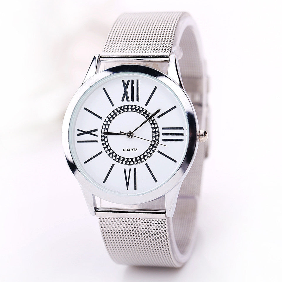 Fashion Watch Women Dress Watches Silver Steel Strap Analog Display Quartz Watch Women's Wristwatch Clock Female