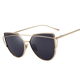 Fashion Women Cat Eye Sunglasses Classic Brand Designer Twin-Beams Sunglasses Coating Mirror Flat Panel Lens 