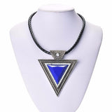 Fashion lackingone jewelry christmas gift Vintage Triangle Statement Necklace Rhinestone Necklaces & pendants Leather chain