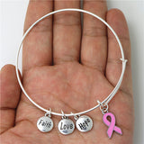 Fashionable Breast Cancer Awareness Bangle Faith Hope Love Charm Bracelet Wish Jewelry