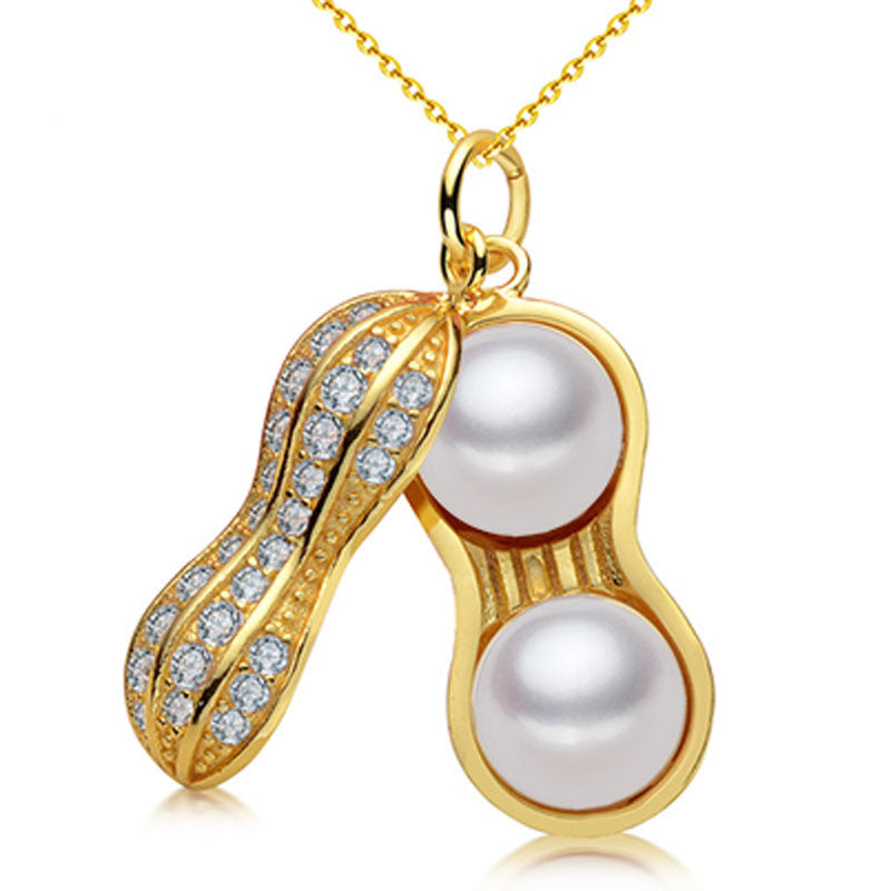 Fashionable Double Pearl Peanut Pendant Necklaces For Women S925 Sterling Silver Zircon Jewelry Rose gold Plated Jewelry