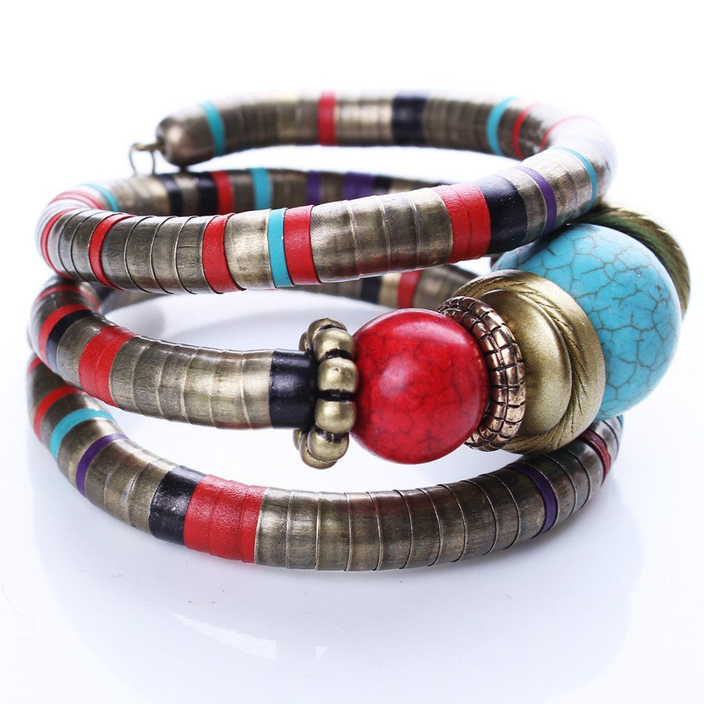 Fashions Bracelets Bangles For Women Tibetan Silver Bracelets&BanglesTurquoise Inlay Roundness Bead Adjust Bangle