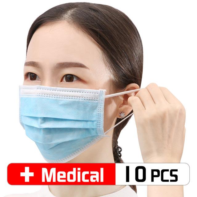 10 Pcs/bag Disposable Face Medical Masks Surgical 3-Ply Nonwoven 10/30/50 PCS Elastic Mouth Soft CE Flu Hygiene Face