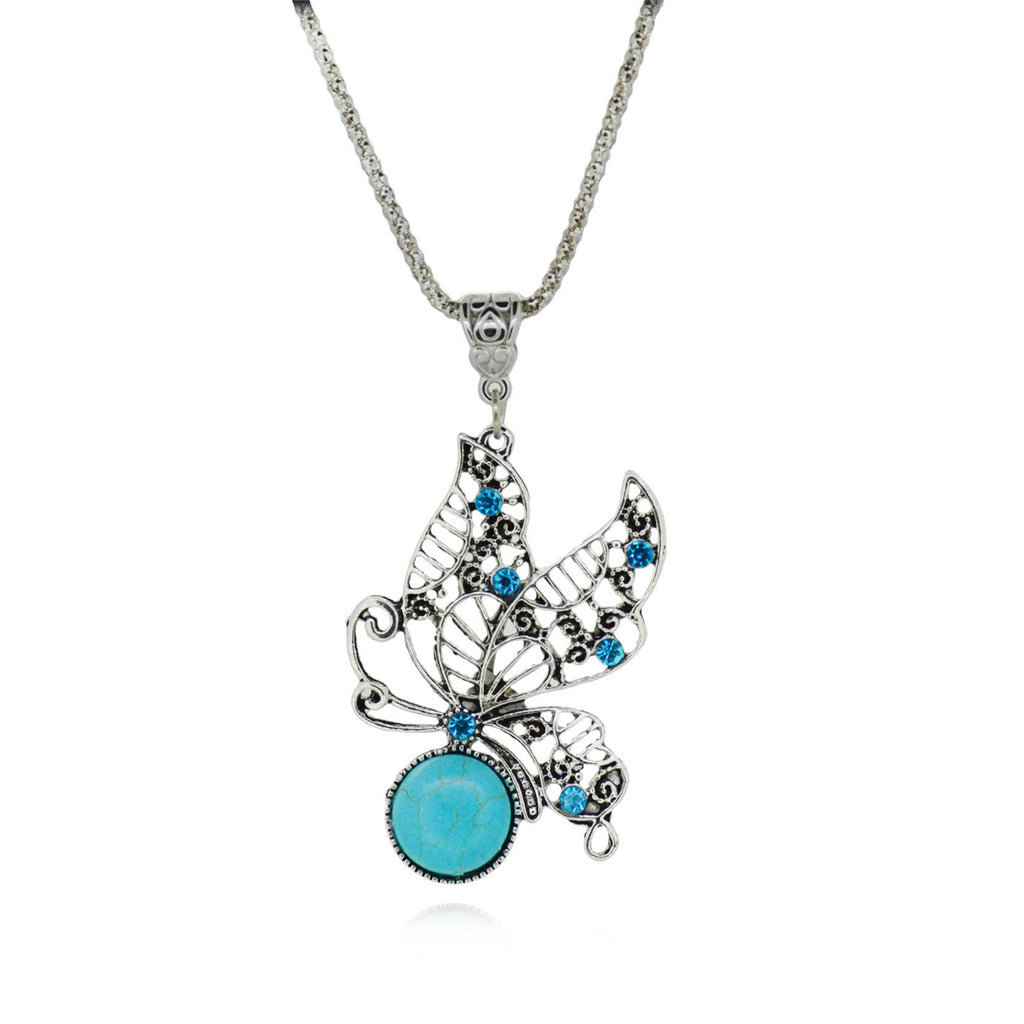 Female Delicate Butterfly Cute Pendant Necklace Silver Metal Turquoise Necklaces & Pendants Jewelry For Friendship