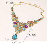Fine Jewelry Long Blue Maxi Crystal Necklace for Women Vintage Gold Statement Necklaces & Pendants Indian Choker Colar