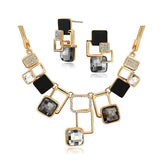 Fine Jewelry sets New Fashion Gold Plated Filled Rhinestone Crystal Acrylic Geometric Necklace Earring Jewellery Set For Women