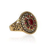Fine Vintage Jewelry Round Trendy Flower Multicolor Resin Crystal Ancient Gold Plated Ring For Women 