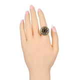 Fine Vintage Jewelry Round Trendy Flower Multicolor Resin Crystal Ancient Gold Plated Ring For Women 