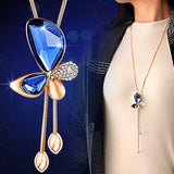 Fine Trendy Statement Crystal Butterfly Tassel Long Necklace Women New Gold Plated Jewelry Bijoux Necklaces & Pendants