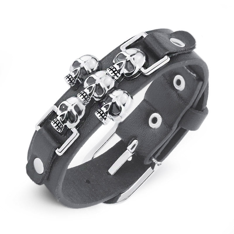 Skeleton Skull Punk Gothic Rock Leather Belt Buckle Bracelets For Women Men Bracelets & Bangles 