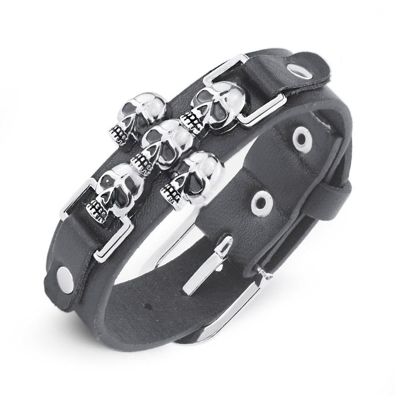 Skeleton Skull Punk Gothic Rock Leather Belt Buckle Bracelets For Women Men Bracelets & Bangles