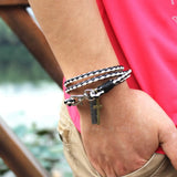 New Fashion Bandage Buckle key Pattern Leather Bracelet popular brown Cross Bracelet for man