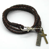 New Fashion Bandage Buckle key Pattern Leather Bracelet popular brown Cross Bracelet for man