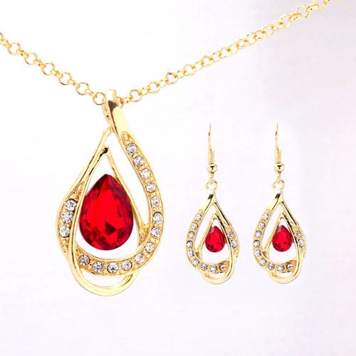 Wedding Jewelry 18k Yellow Gold Plated Sapphire Austrian Crystal Necklace+Earrings Jewelry Sets