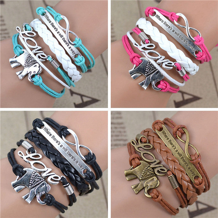 Male female Bracelets & bangles Infinity Elephant Love manual multilayer bracelets