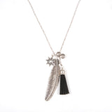Fashion Tassel Pendant Necklace Feather Necklace Link Chain Silver Tone