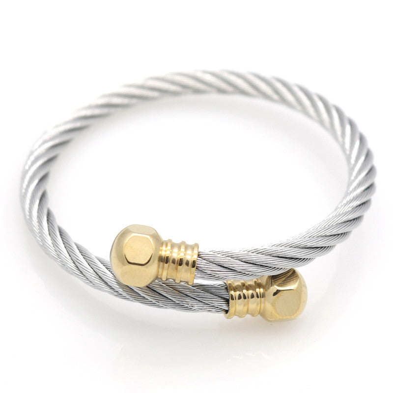 Full 18k Gold Plated Wire Men Charm Screw Nut Bracelets Bangles High Quality Titanium Steel New Women Fashion Jewelry