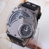 GMT Sports Watch for Men Navigator shape Quartz watches Luxury brand Casual watch Leather wristwatch OULM watch