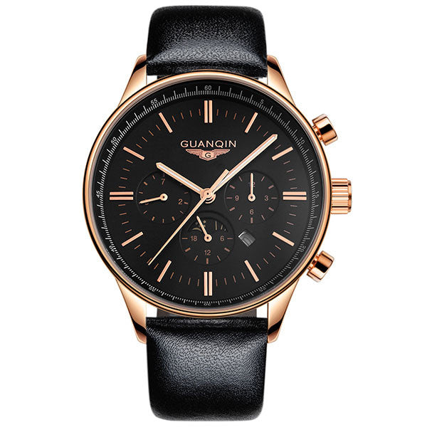 GUANQIN New Luminous Leather Multifunction Watches Belt Fashion Men Quartz Watch Waterproof Male Wristwatches