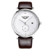 GUANQIN watches fashion waterproof mens watch leather strap male fashion the trend of commercial table sports quartz watch