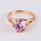 Fashion Brand Wedding Ring 18k Gold Plated Finger Ring Simple Big Pink Crystal Cubic Zirconia Band Jewelry for Women 