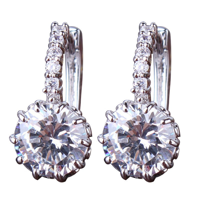Fashion Piercing Ear Circle Earing Jewelry White Gold Plated Zirconia CZ Crystal Wedding Hoop Earrings for Women