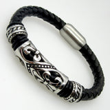 Genuine Leather Bracelet Men Stainless Steel Leather Braid Bracelet With Magnetic Buckle Claps Pulseiras Masculina