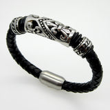 Genuine Leather Bracelet Men Stainless Steel Leather Braid Bracelet With Magnetic Buckle Claps Pulseiras Masculina