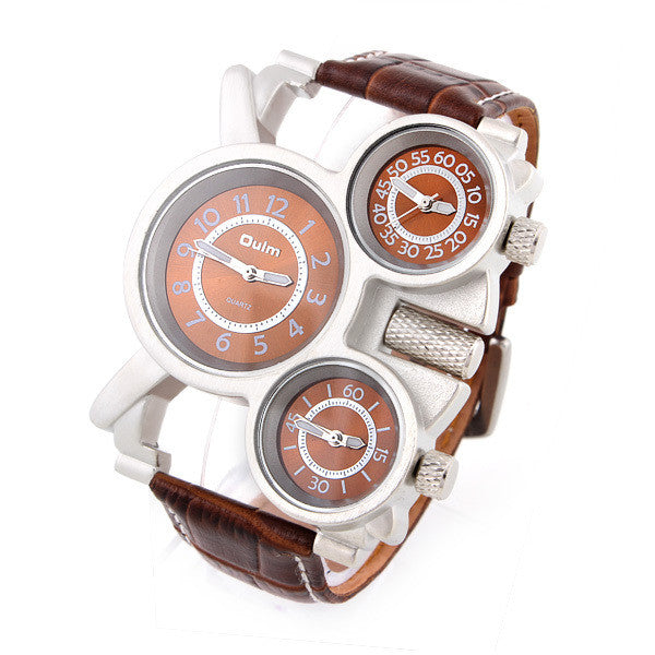 Genuine Leather Strap wristwatches OULM Sports Watch Multiple Time Zone quartz watches dive watch