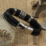 Genuine leather bracelet men stainless steel leather braid Bracelet with magnetic buckle claps