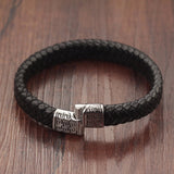 Genuine leather bracelet men stainless steel leather hand woven Bracelet w/ magnetic buckle punk rock