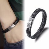 Genuine leather bracelet men stainless steel leather hand woven Bracelet w/ magnetic buckle punk rock