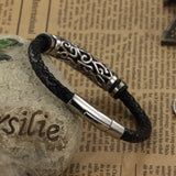 Genuine leather bracelet stainless steel men woven bracelet charm bracelets bangles black bracelet men fashion jewelry