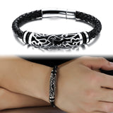 Genuine leather bracelet stainless steel men woven bracelet charm bracelets bangles black bracelet men fashion jewelry