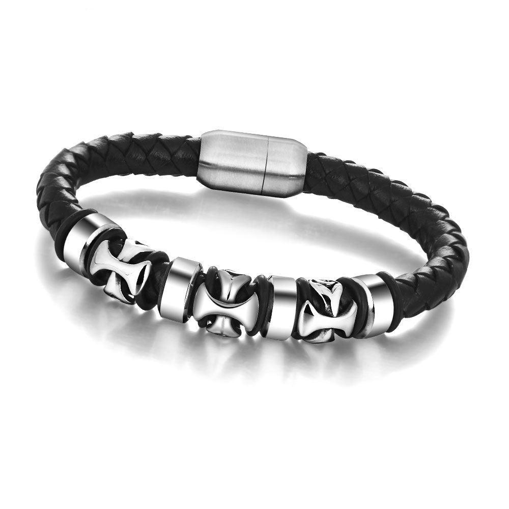 Genuine Leather Cross Stainless Steel Bracelets & Bangles Hiphop Jewelry Fashion Men's Bracelet