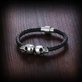 Genuine Leather Skeleton Skull Stainless Steel Bracelets & Bangles Rock Jewelry Fashion Men's Bracelet 
