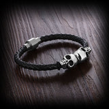 Genuine Leather Skeleton Skull Stainless Steel Bracelets & Bangles Rock Jewelry Fashion Men's Bracelet 