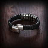 Genuine Leather Skeleton Stainless Steel Bracelets & Bangles Male Jewelry European & American Mens Bracelet 