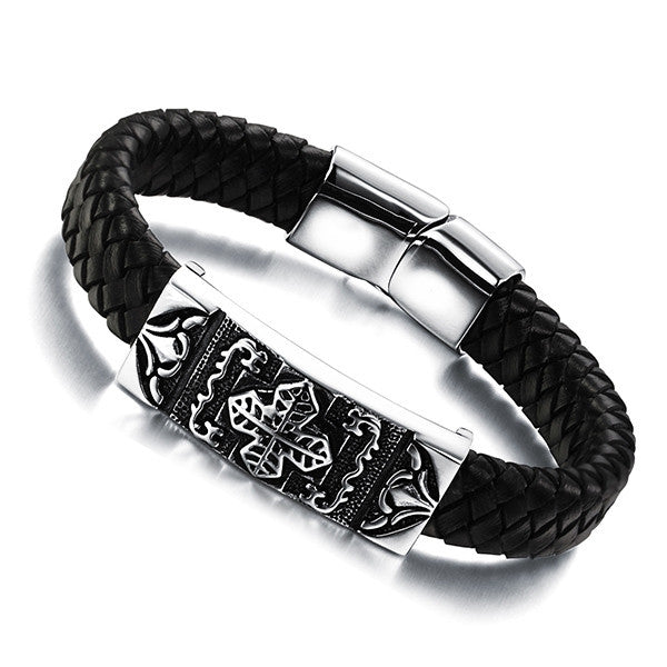 Genuine Leather Stainless steel Men Bracelet Wrap Wristband For Men Classic Bracelet Men Bangle Jewelry