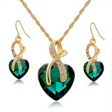 Gold Plated Jewelry Sets For Women Crystal Heart Necklace Earrings Jewellery Set Bridal Wedding Accessories 