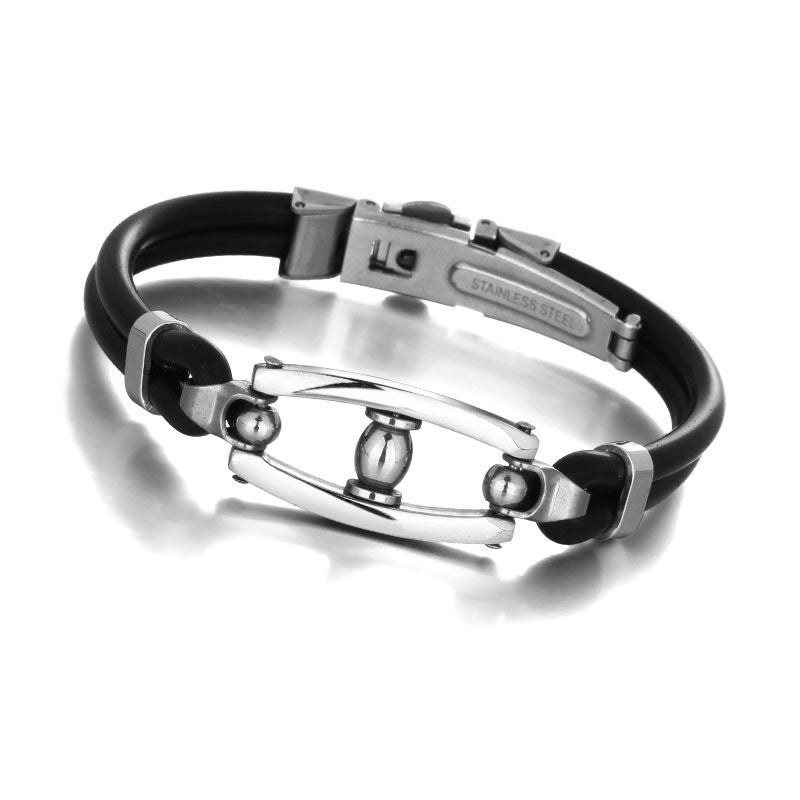 Gifts Designer Black PU Leather Wristband Men's Jewelry 316L Stainless Steel Men's Bracelet