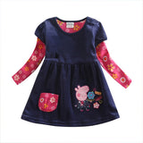 Girl winter dress children floral dress clothing for girls kids princess baby embroidery cartoon pig dress for girls