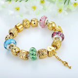 Gold Plated Charm Bracelet & Bangle for Women With High Quality Multicolor Murano Glass Beads DIY Birthday Gift
