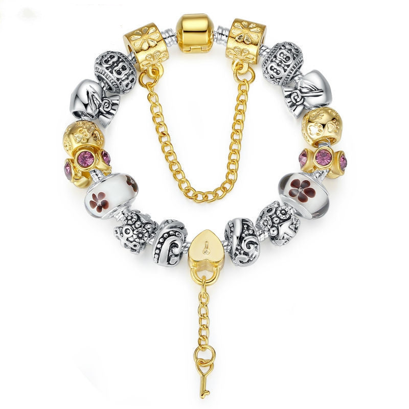 Gold Plated Charm Bracelet Pulseras for Women With High Quality Murano Glass Beads DIY Christmas Gift
